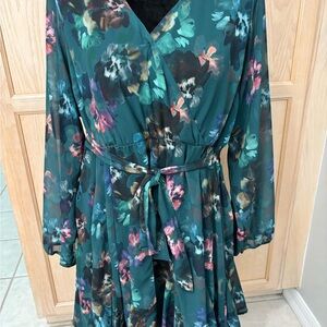 Torrid Teal Floral Long Sleeve Dress